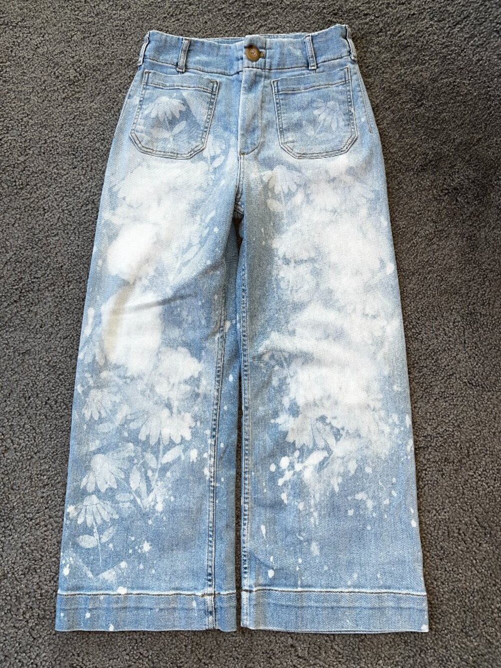 Anthropologie Maeve The Colette Crop Wide Leg Jeans Bleached Floral Splatter 30